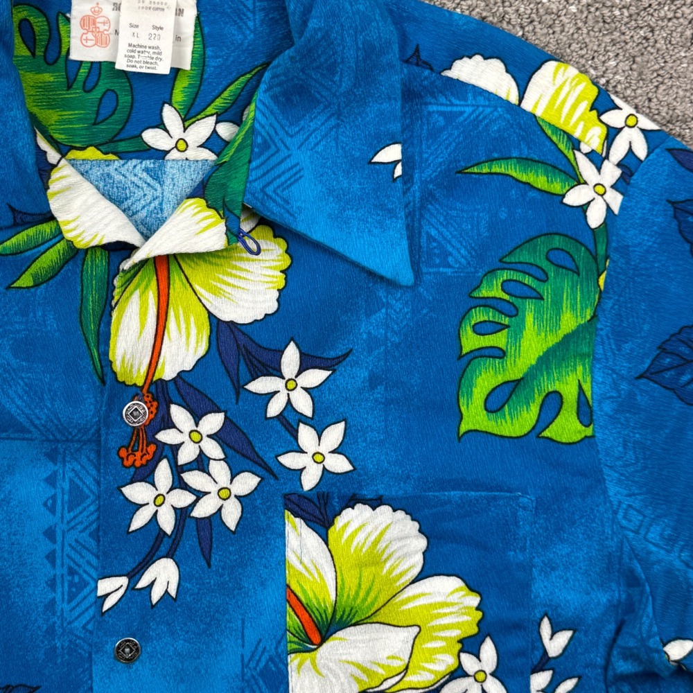 Vintage 60s 70s Royal Hawaiian Aloha Shirt XL Blue Hibiscus Resort Surfer Floral